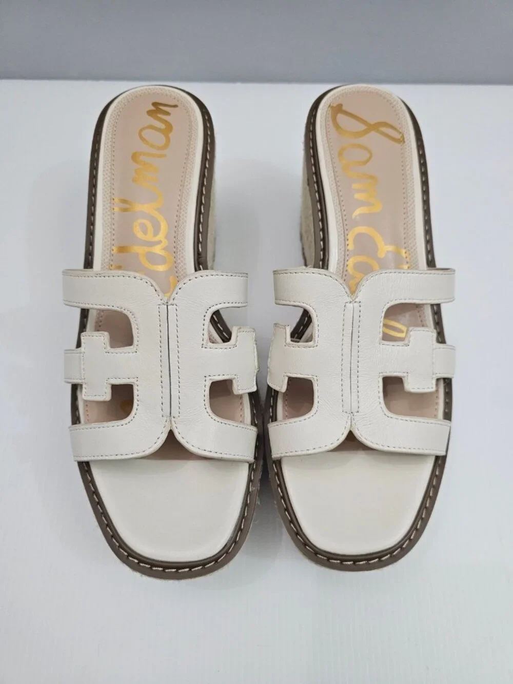 Sam Edelman Laine Platform Wedge Sandal Womens 9.5 Ivory Slip On Lug Sole NEW